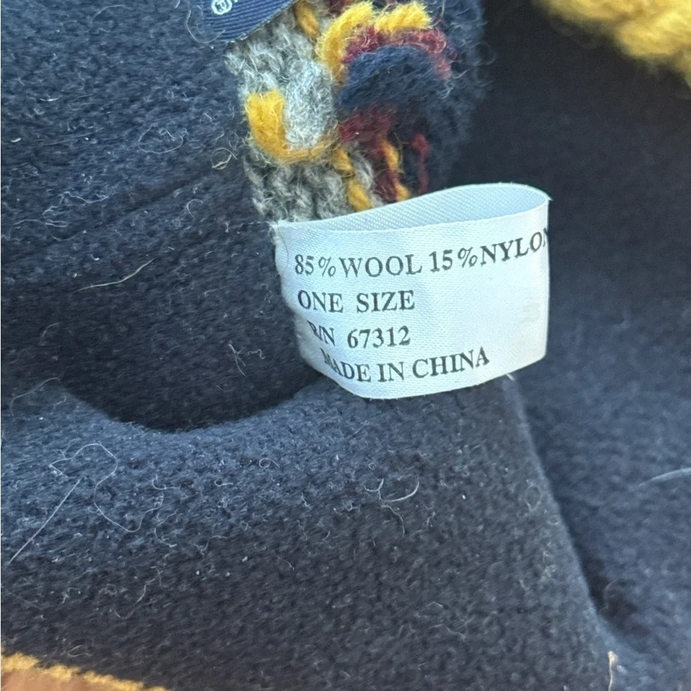 Striped Hat Beanie Earflap wool blue  weatherproof brand